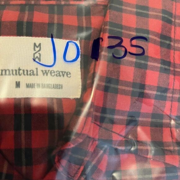 Mutual Weave Red Black Men's Plaid Button Front Shirt Stretch Size Medium - Picture 10 of 10